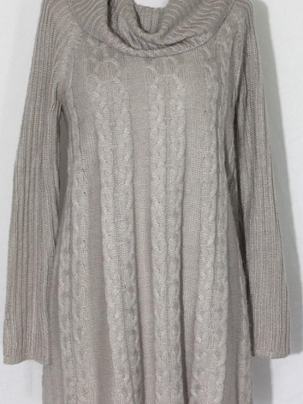 Cupio Cowl Neck Beige Cable Knit Tunic Pullover Sweater sz Large